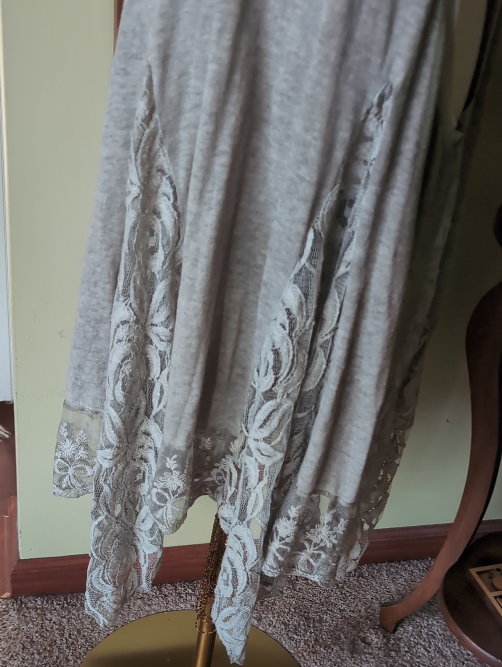 Aziza by Biz Gray Lace Hem Sleeveless Boho Midi Dress Shark Bite Hem - Picture 8 of 15